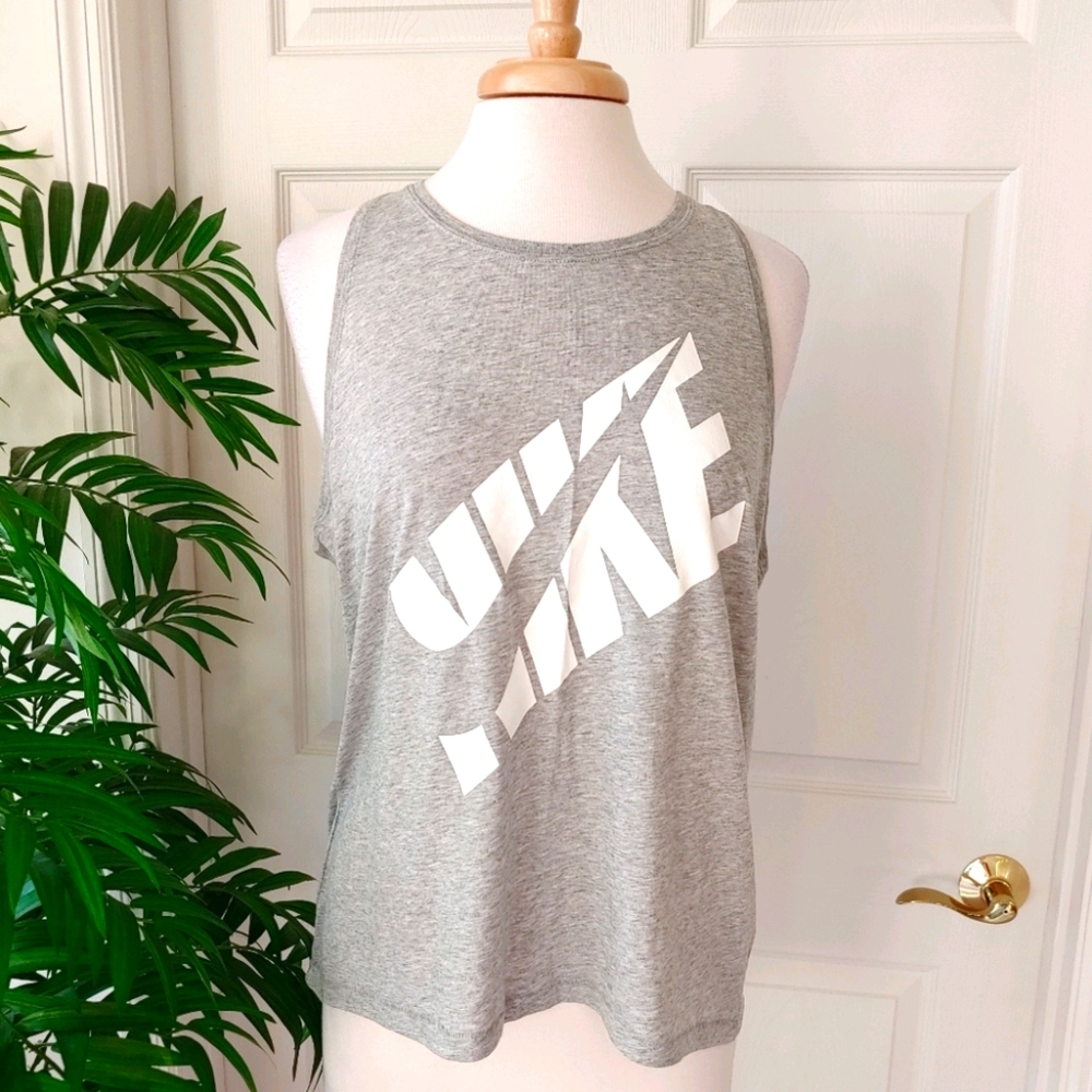 Nike Racer Back Tank Top Grey White Medium
